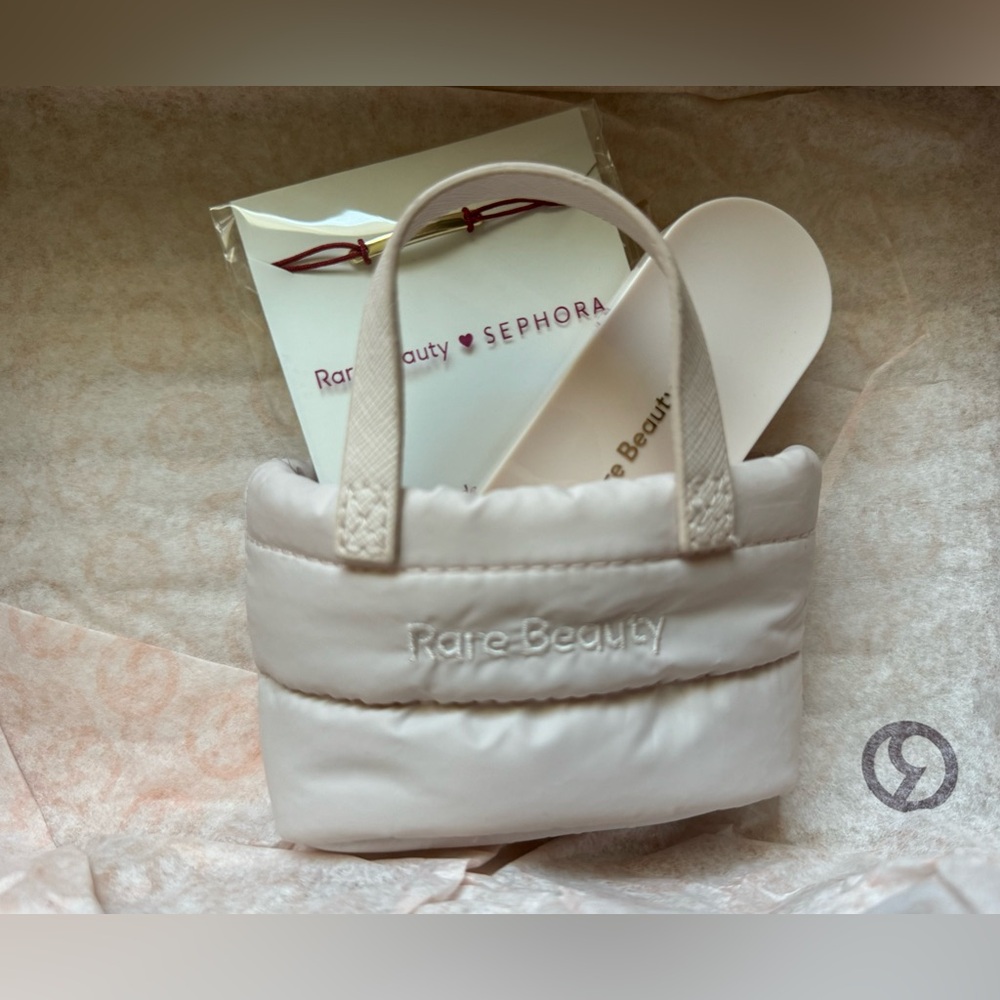 NWT Rare Beauty Mini Tote Keychain and Sincerely Me Mini Eye Shadow Palette